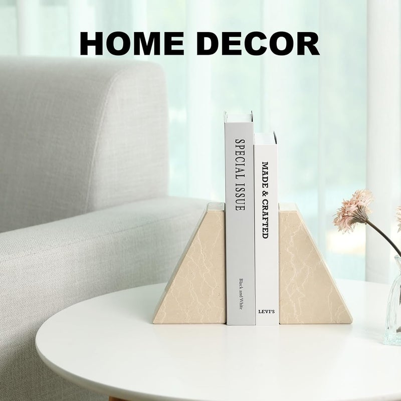 karibiber Marble Bookends for Heavy Books, Decorative Book Ends for Shelves, Durable and Heavy-Duty Stone Bookends for Hardback Book & CDS, Unique Book Stopper & Holder, New Jura Beige-Vein, Set of 2 - Image 3